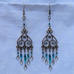 Bohemian Brown and Blue Chandelier Earrings